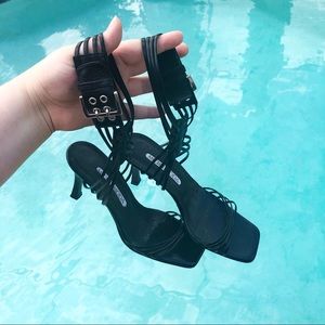 Vintage black Michel Moda Strappy ankle wrap Heels